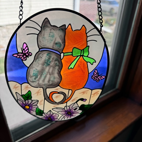 Stained Glass Cat Suncatcher Window Vintage hanging art - Picture 1 of 5